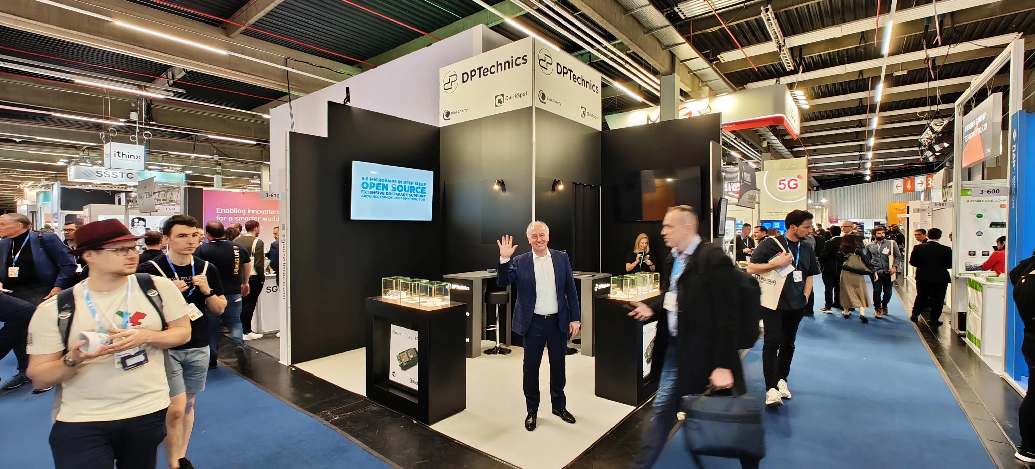 The DPTechnics stand at the Embedded World trade fair in Nuremberg, with Walter modules on display