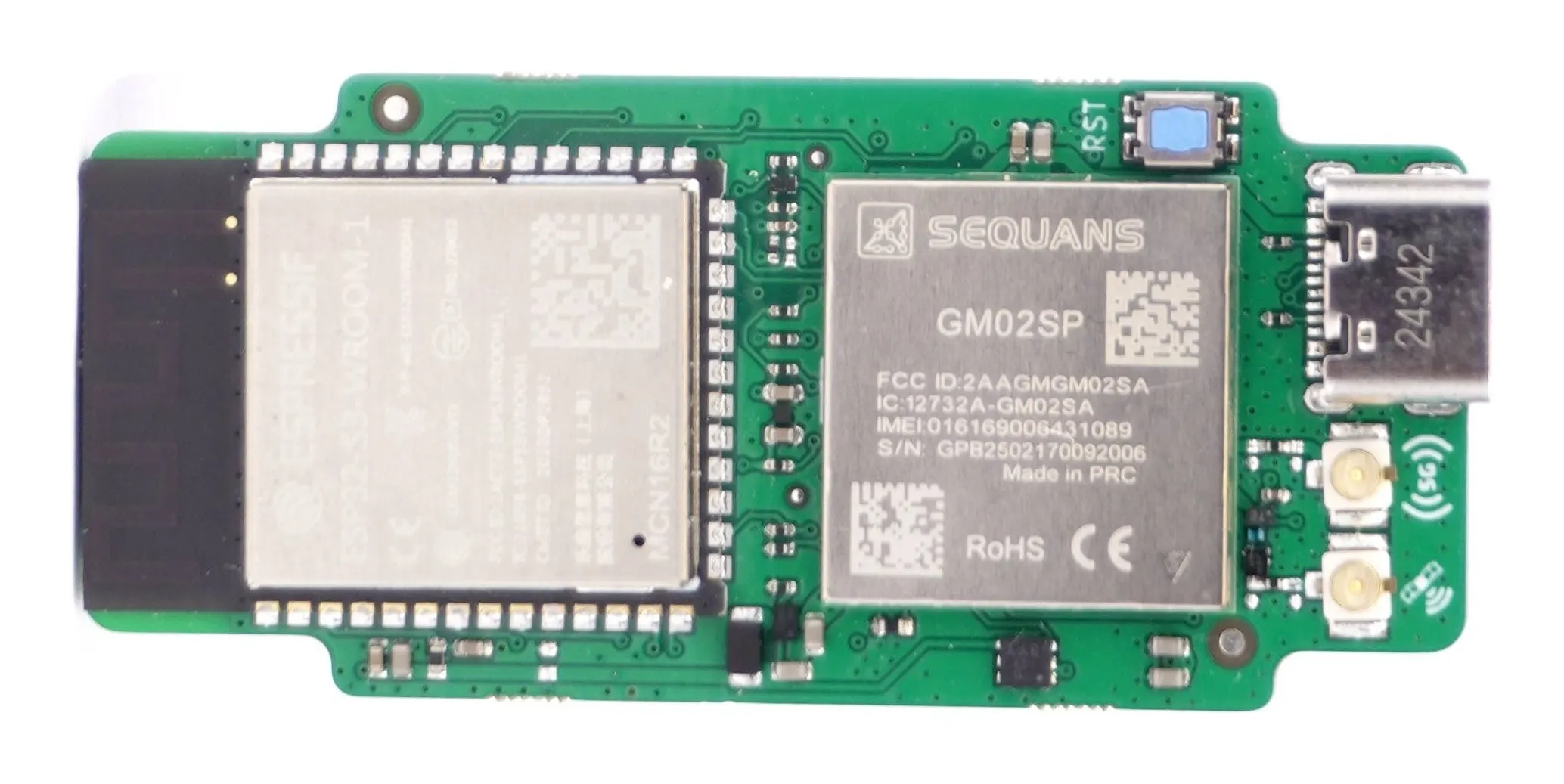 The Walter IoT module: an ESP32-S3 and a Sequans GM02SP cellular modem on a board of 55 by 24.8 mm